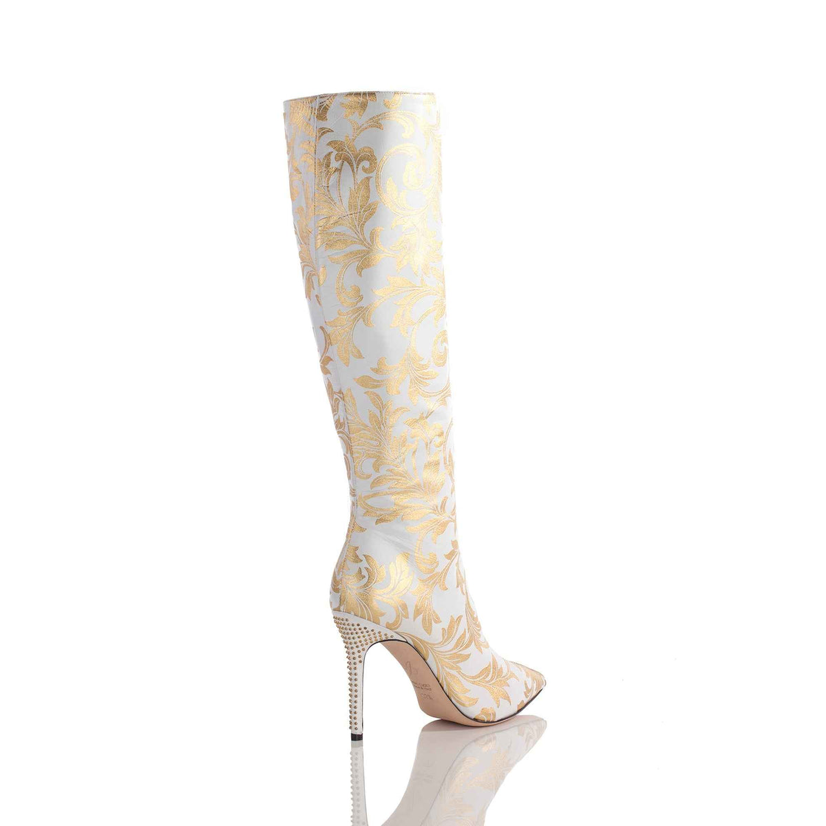 Allysa Payne Zaynah White Casbah Studded Knee-High Boot