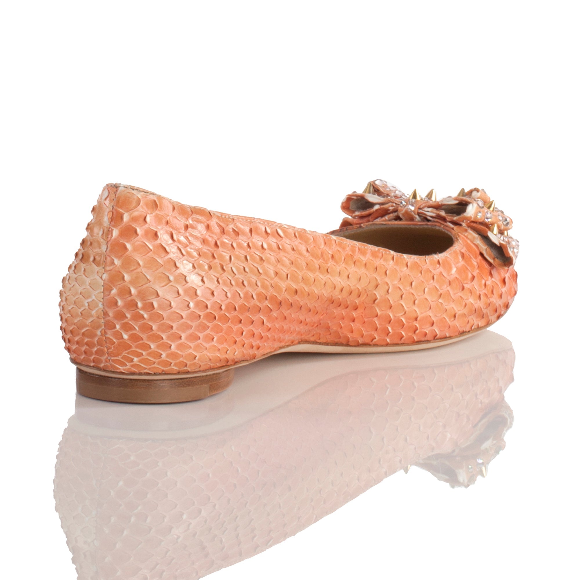 Allysa Payne Qudar Tangerine Python Swarovski Bow Ballet Flat