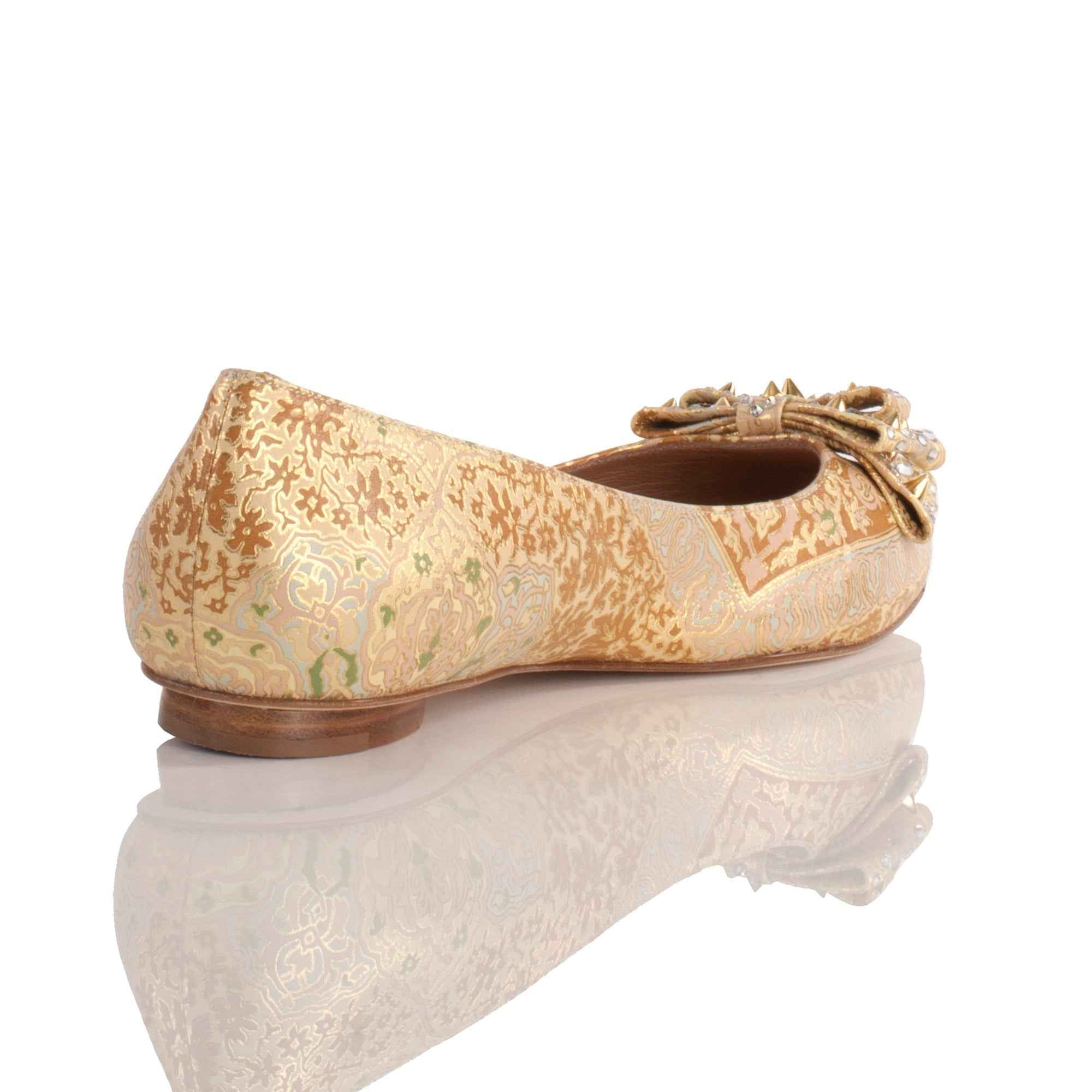 Allysa Payne Ablah Gold Leather Ballet Flat with Swarovski Crystals