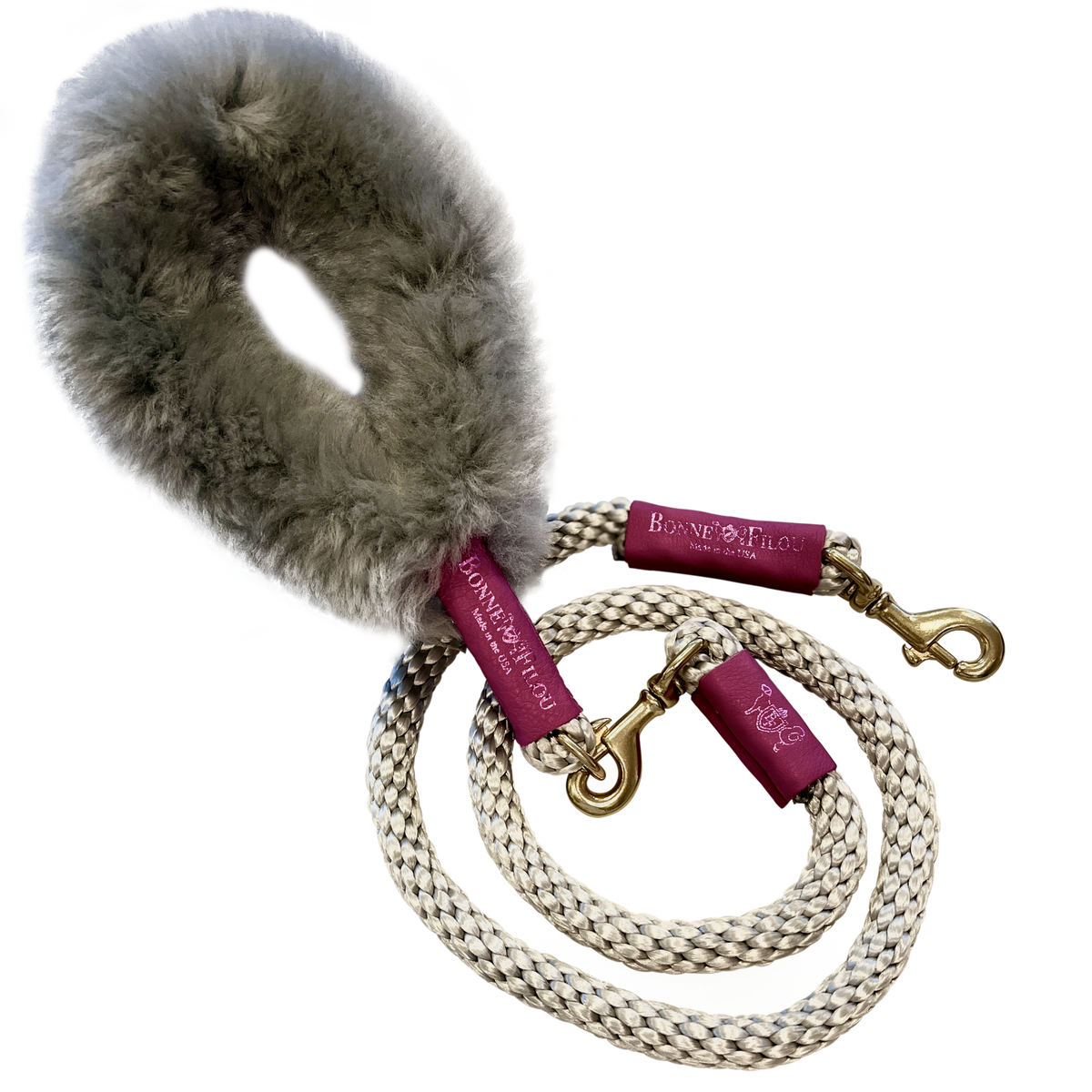Bundle Shearling Fur Grip + Rope Leash for Dogs 