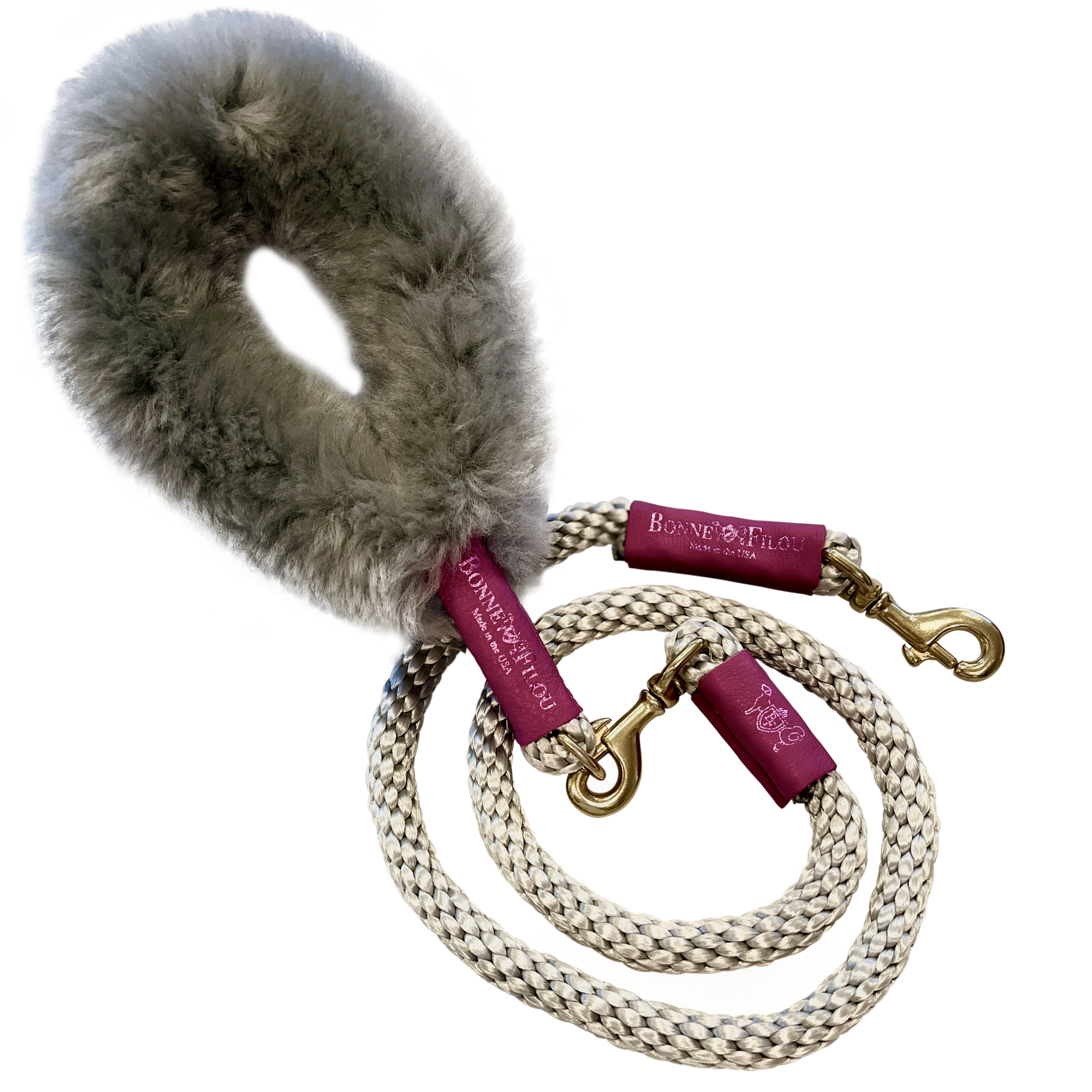 Bundle Shearling Fur Grip + Rope Leash for Dogs 