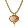 Antiquities Couture Carnelian Color Cameo Twin Muse & Bird Pendant Necklace 17"