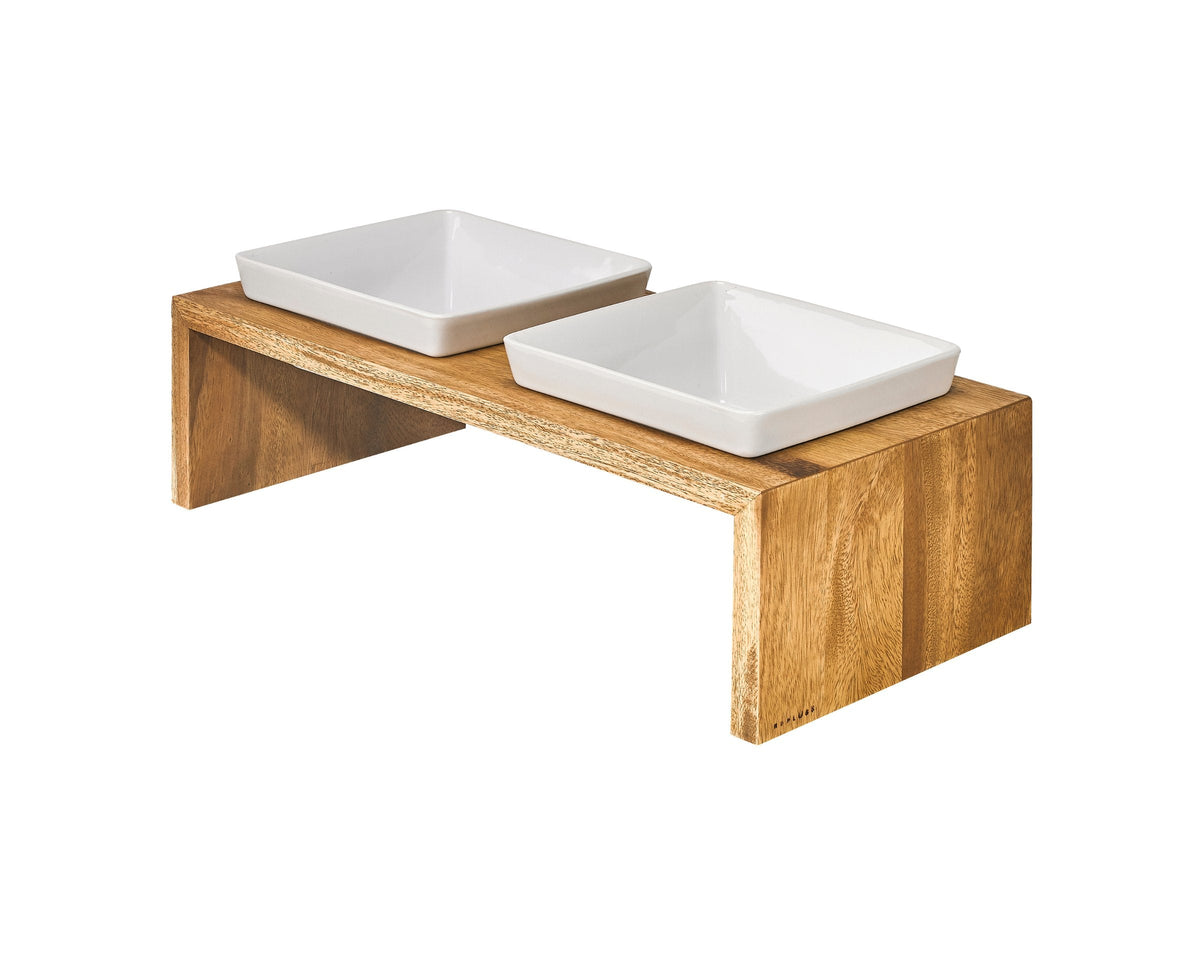 Bowsers Double Artisan Wood Dog Bowl Feeder - Elevated Designer Pet Dining