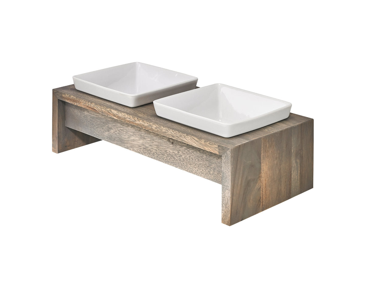 Bowsers Double Artisan Wood Dog Bowl Feeder - Elevated Designer Pet Dining