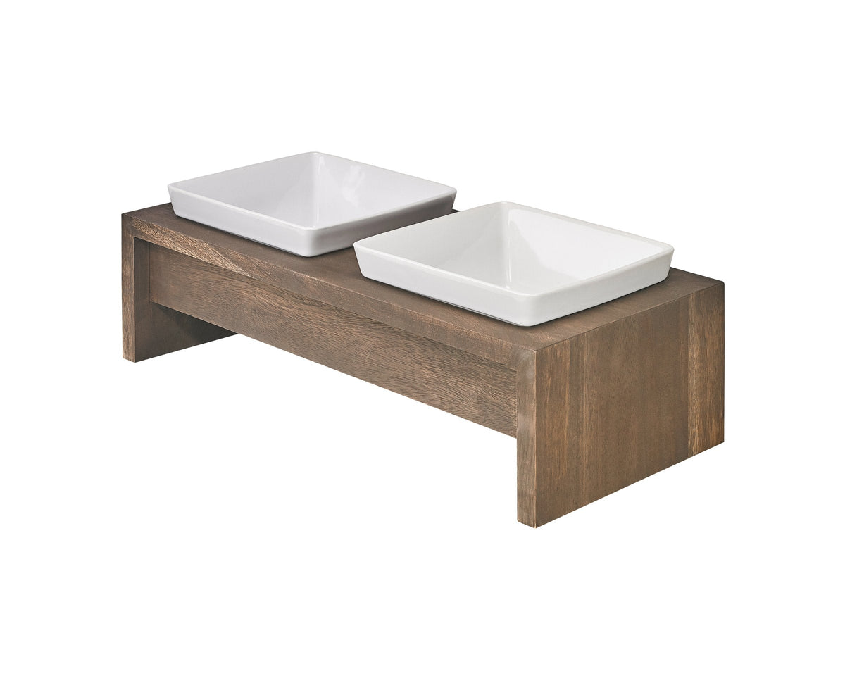 Bowsers Double Artisan Wood Dog Bowl Feeder - Elevated Designer Pet Dining