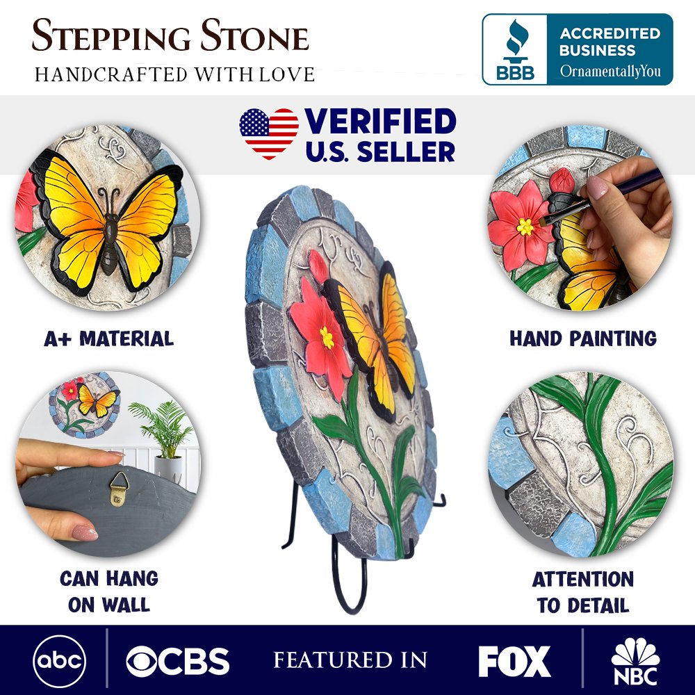Colorful Moments Bloom Stepping Stone, 9.5" Butterfly Garden Decorative Figurine