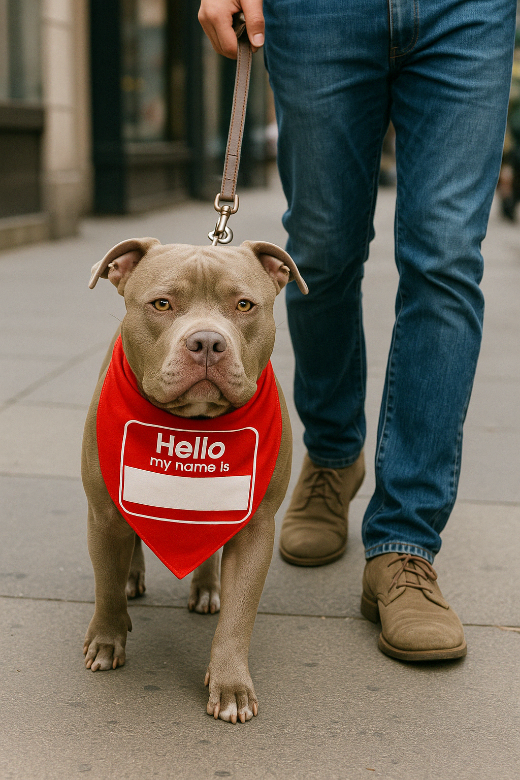 Parisian Pet Hello My Name Is Bandana - Trendy, Comfortable Red Pet Name Tag Bandana for Dogs & Cats