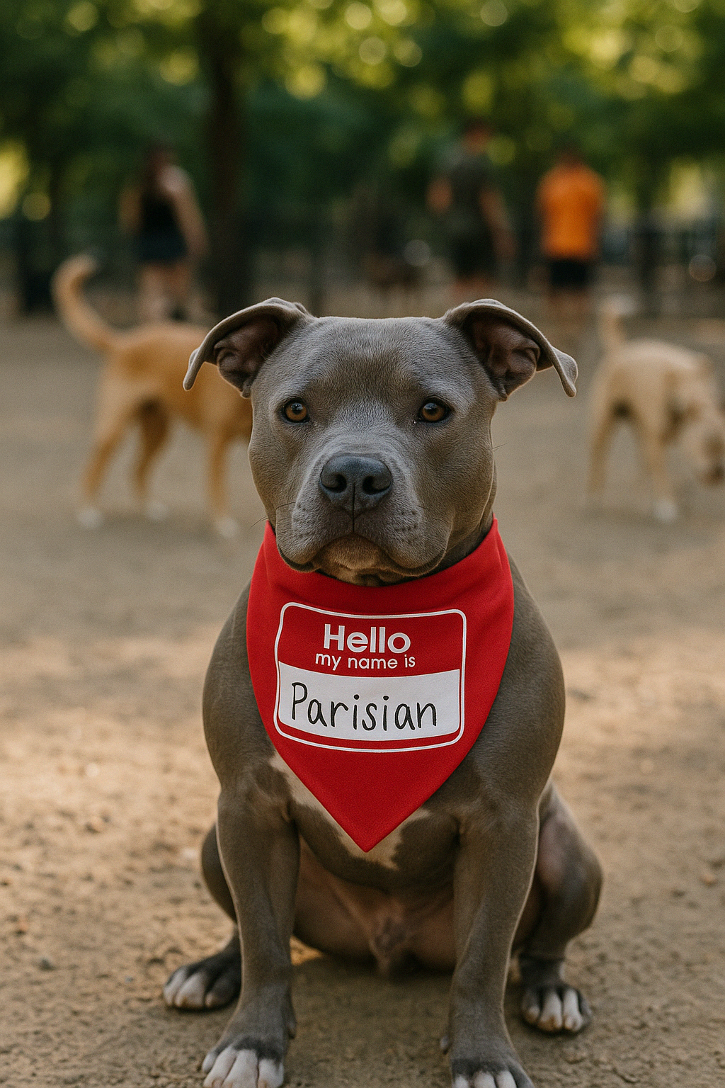 Parisian Pet Hello My Name Is Bandana - Trendy, Comfortable Red Pet Name Tag Bandana for Dogs & Cats