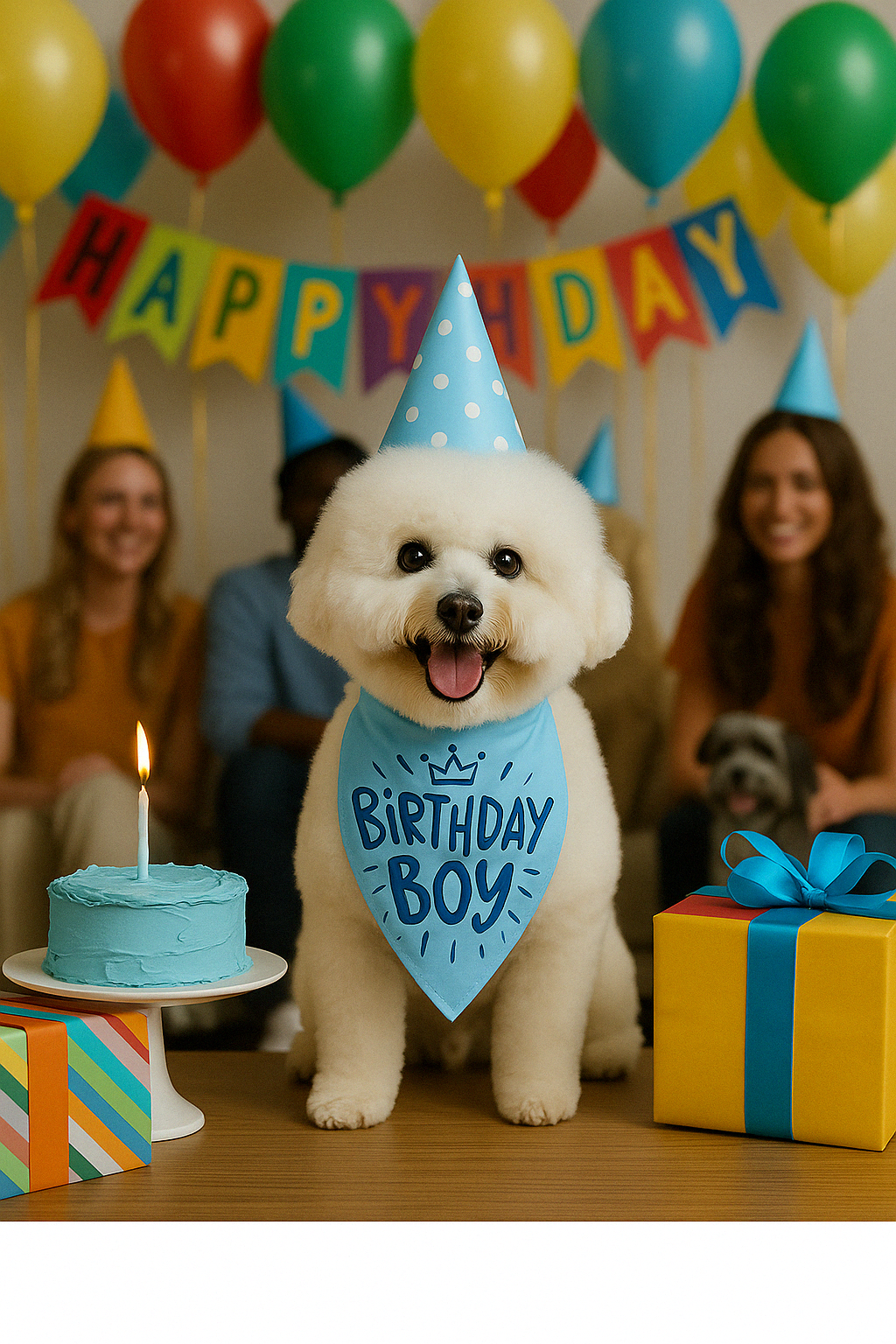 Parisian Pet Birthday Boy Dog Bandana  Happy Birthday Pet Outfit, Fun Party Scarf for Dogs & Cats, Stylish & Comfy Celebration Clothing, Blue