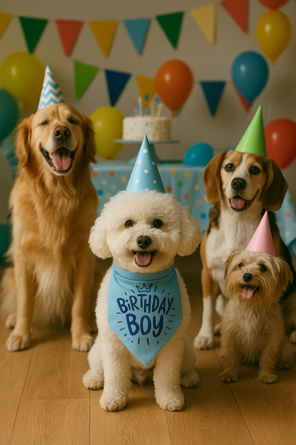 Parisian Pet Birthday Boy Dog Bandana  Happy Birthday Pet Outfit, Fun Party Scarf for Dogs & Cats, Stylish & Comfy Celebration Clothing, Blue