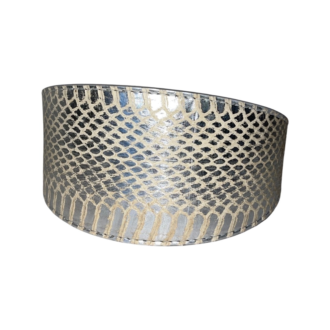 Allysa Payne Silver Snake 3-Inch Wide Style Dog Collar With Silver Hardware