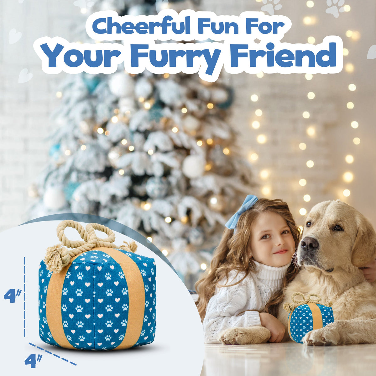PUPROAR Gift Box Dog Toy - Cute Squeaky Birthday Dog Toy with Rope Bow