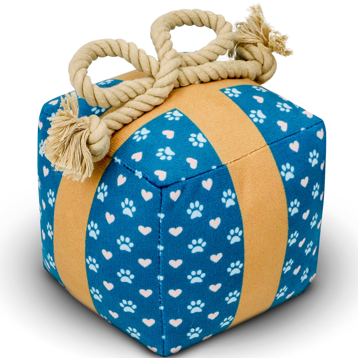 PUPROAR Gift Box Dog Toy - Cute Squeaky Birthday Dog Toy with Rope Bow
