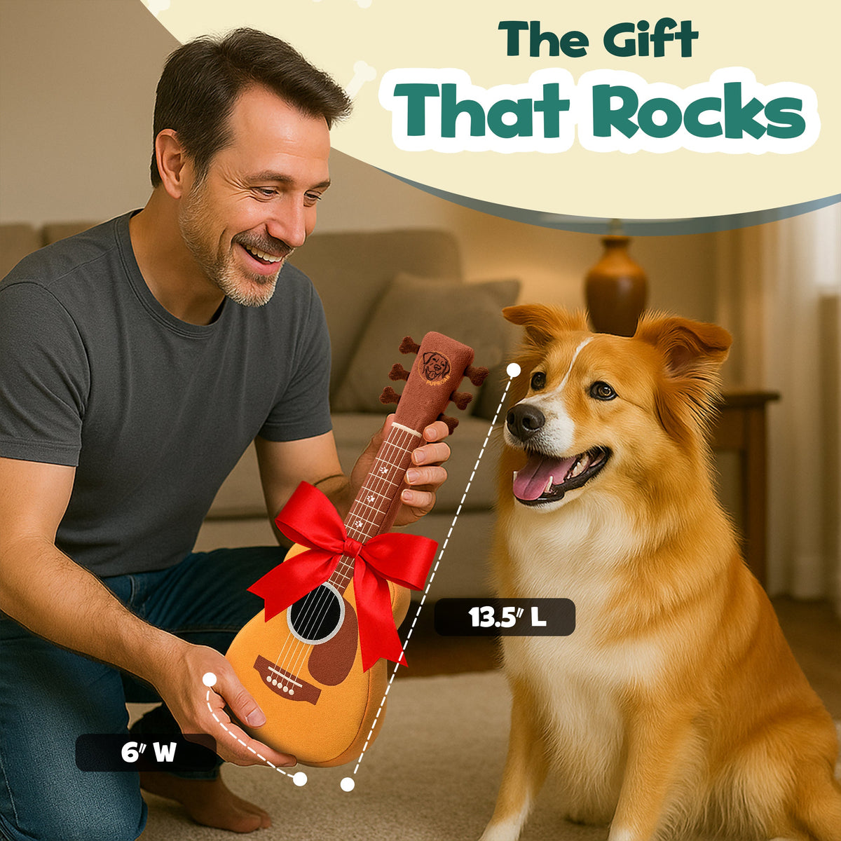 PUPROAR Guitar Dog Toy - Cute Squeaky Plush Dog Toy with Crinkle