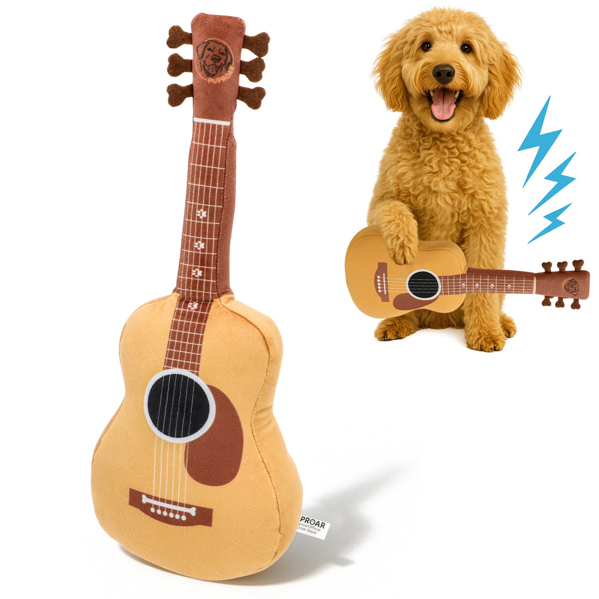 PUPROAR Guitar Dog Toy - Cute Squeaky Plush Dog Toy with Crinkle