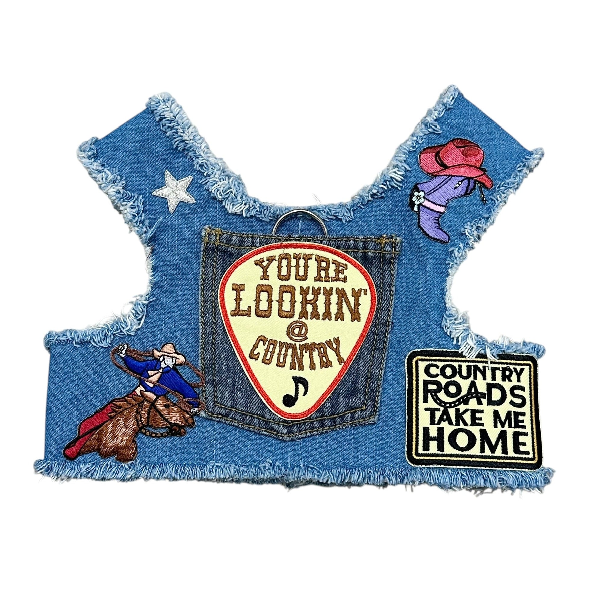 Heads or Tails Pup Country Denim Dog Harness