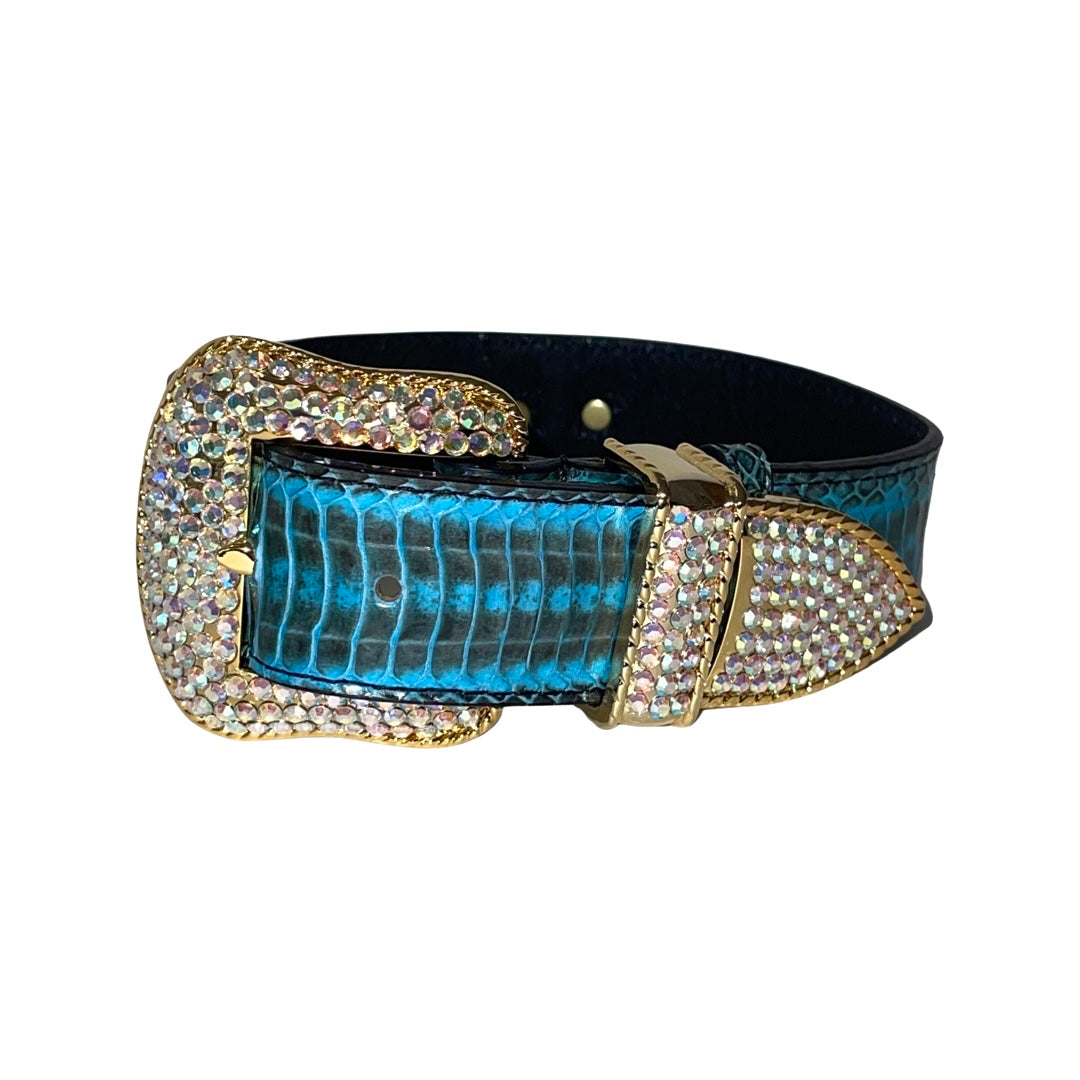 Allysa Payne Turquoise & Black Swarovski Crystal Hardware Snake Dog Collar