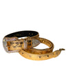 Glam Gold Embossed Studded Italian Leather Collar & Leash Set With Our Custom Swarovski Crystal Buckle