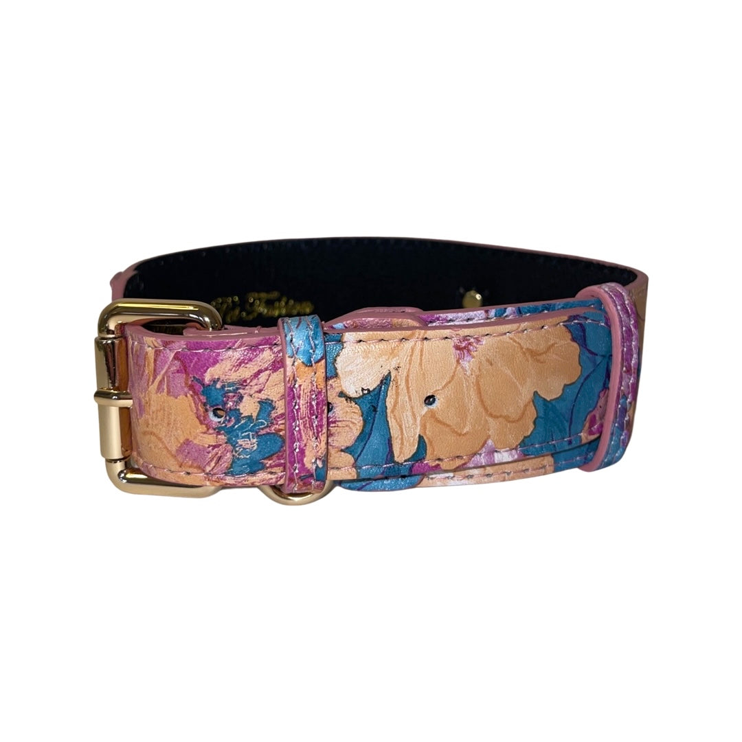 Allysa Payne Floral Print Italian Leather Classic Dog Collar