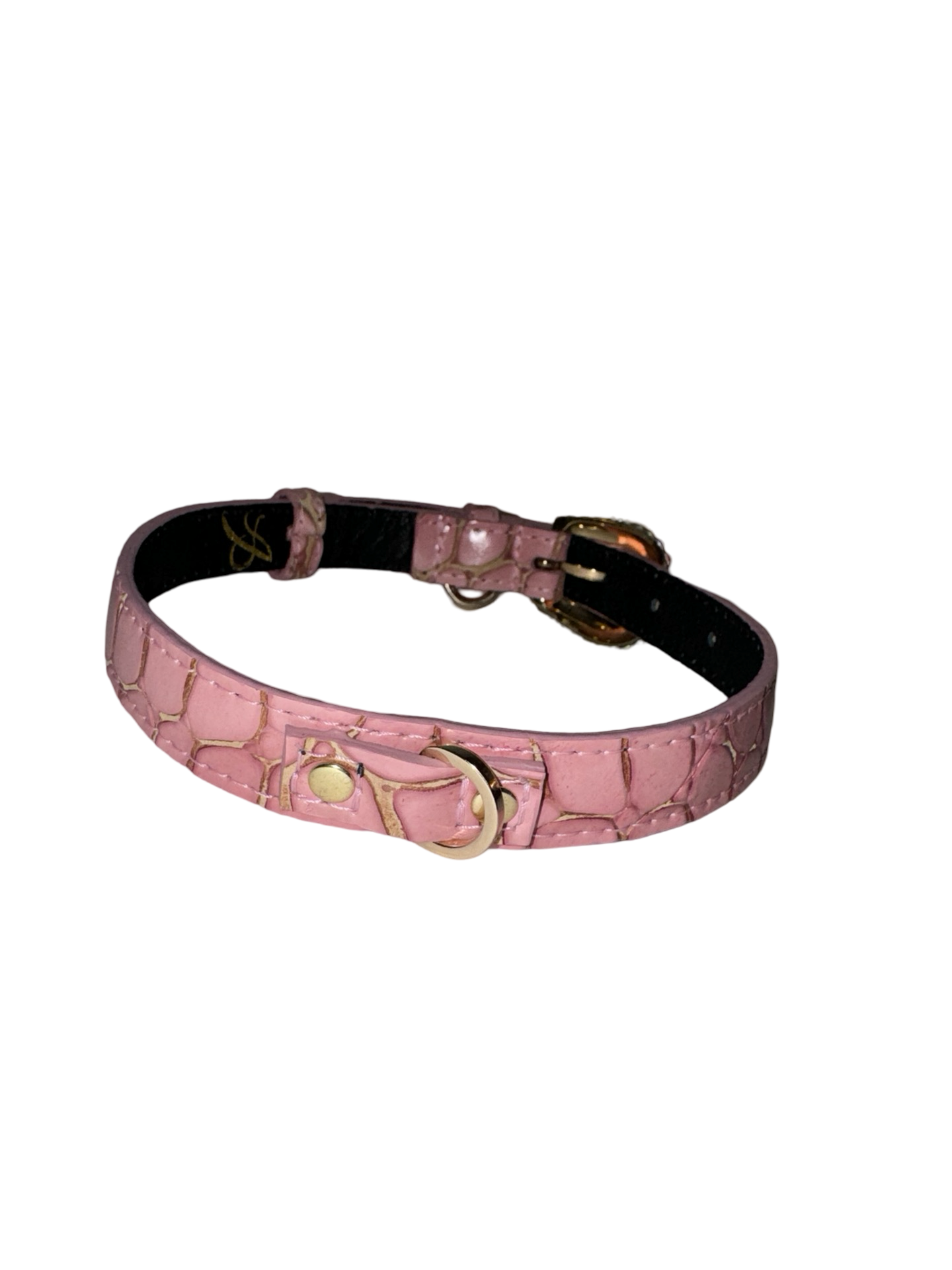 Allysa Payne Soft Pink Embossed Croc Italian Leather Dog Collar