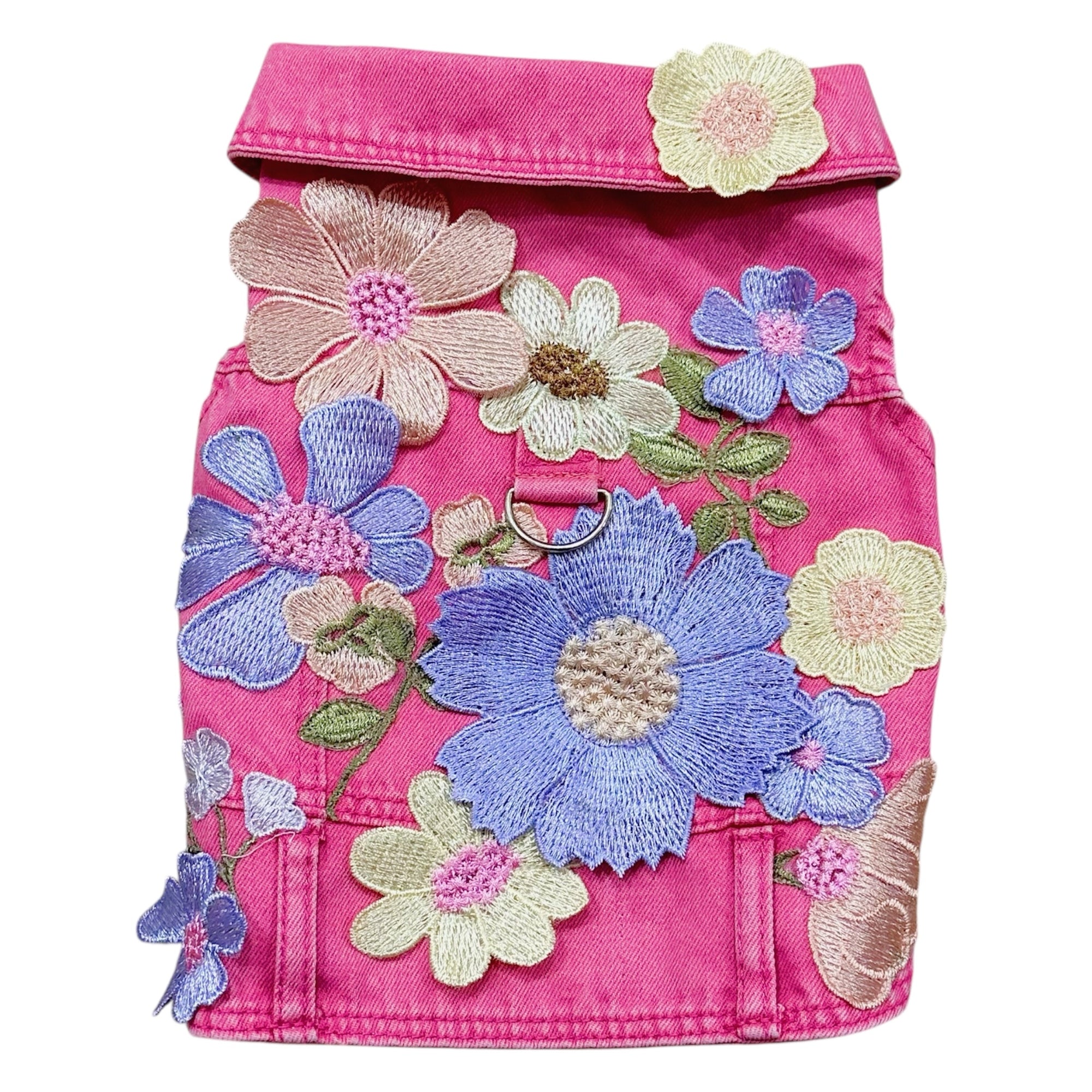 Heads or Tails Pup Flower Girl Denim Dog Vest