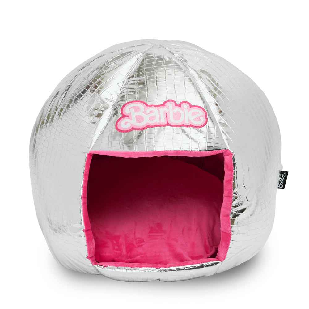 Barbie Dog Bed, Barbie Disco Ball Quilt with Pink Plush Interior, Dome