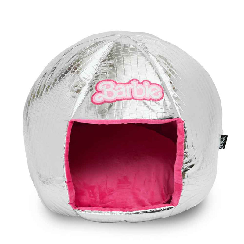Barbie Dog Bed, Barbie Disco Ball Quilt with Pink Plush Interior, Dome