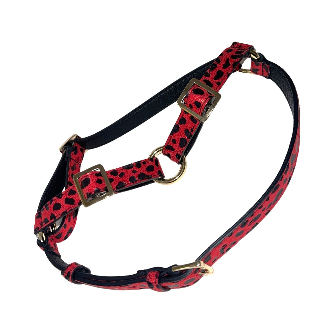 Allysa Payne Red & Black Leopard Print Italian Leather Dog Harness