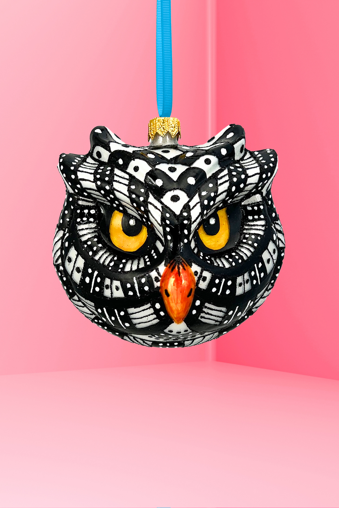 Monochrome Owl Polish Glass Ornament