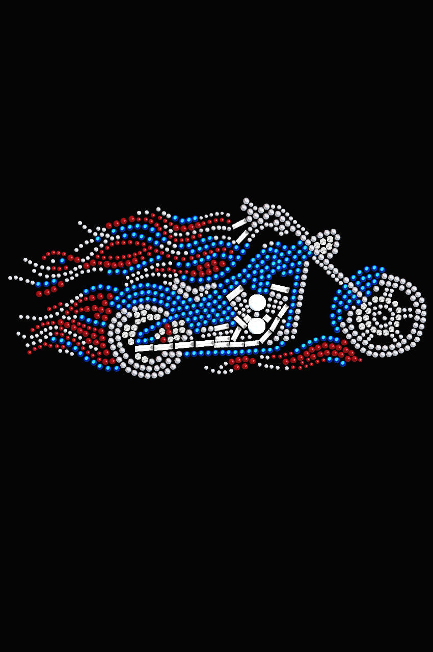 Motorcycle - Large Red, White, & Blue with Flames - Womens T-shirt