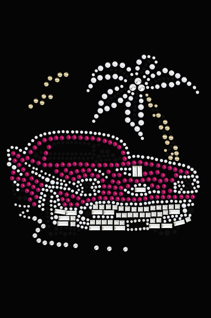 Car with Palm Tree (Pink) - Womens T-shirt