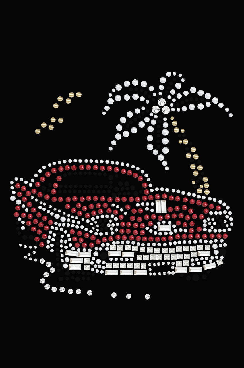 Car with Palm Tree (Red) - Womens T-shirt
