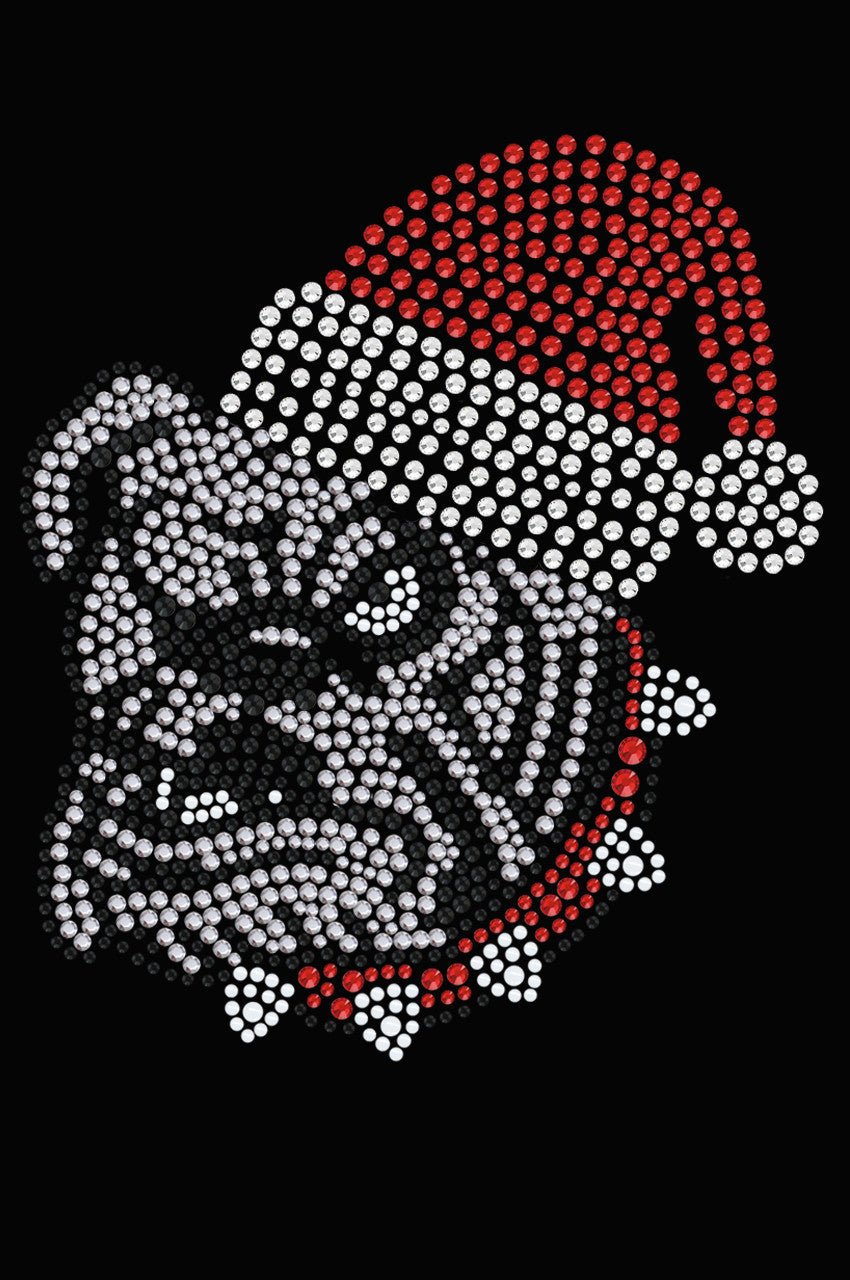 Bulldog Face (White) with Santa Hat - Womens T-shirt