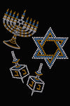 Menorah, Dreidel & Star of David (Blue, Silver, & Gold) - Womens T-shirt