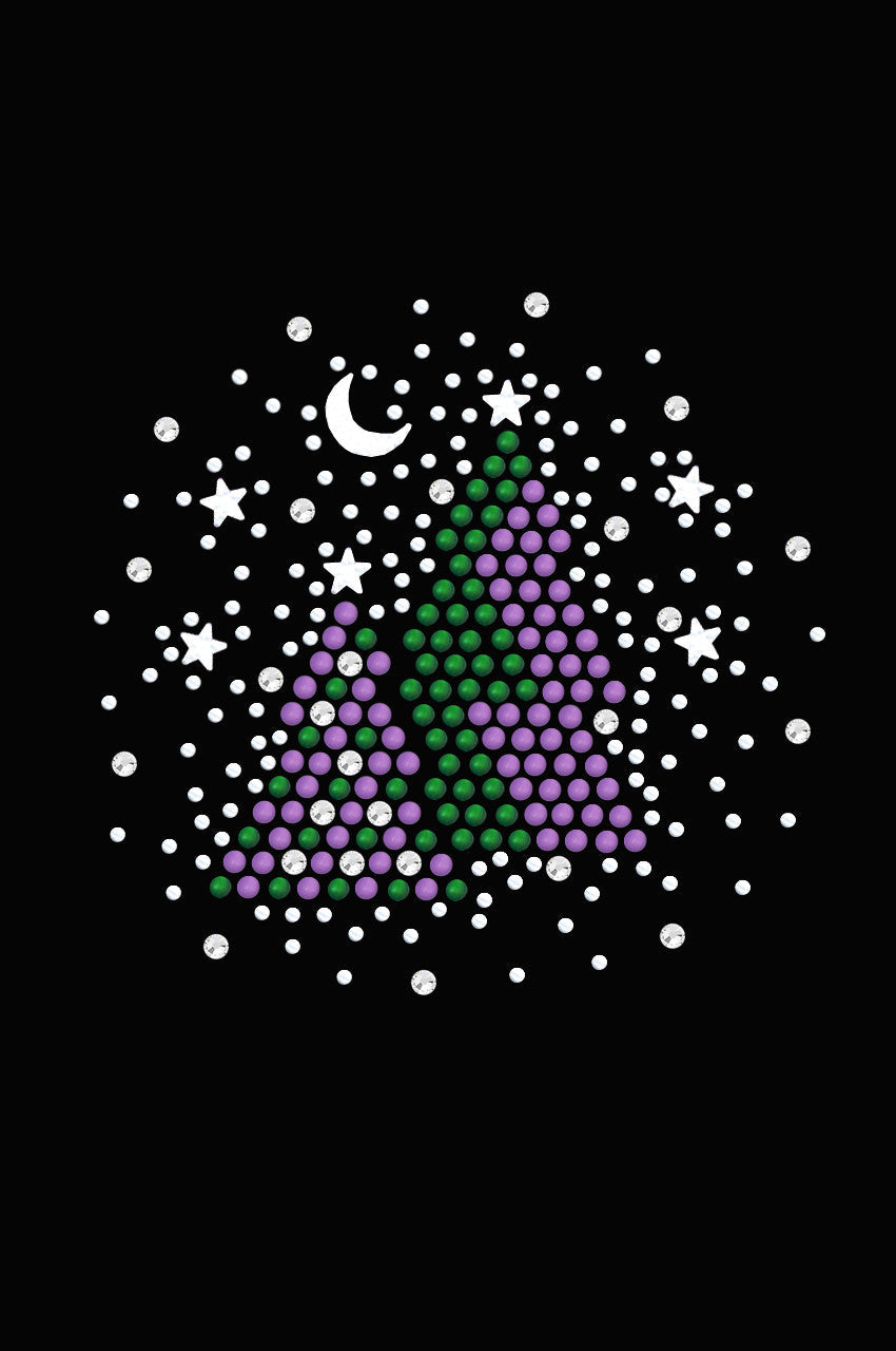 Purple & Green Christmas Trees with Austrian crystal Snowflakes - Womens T-shirt