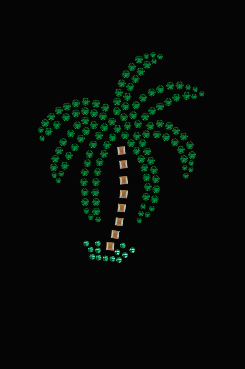 Palm Tree (Green Rhinestones - Small) - Womens T-shirt