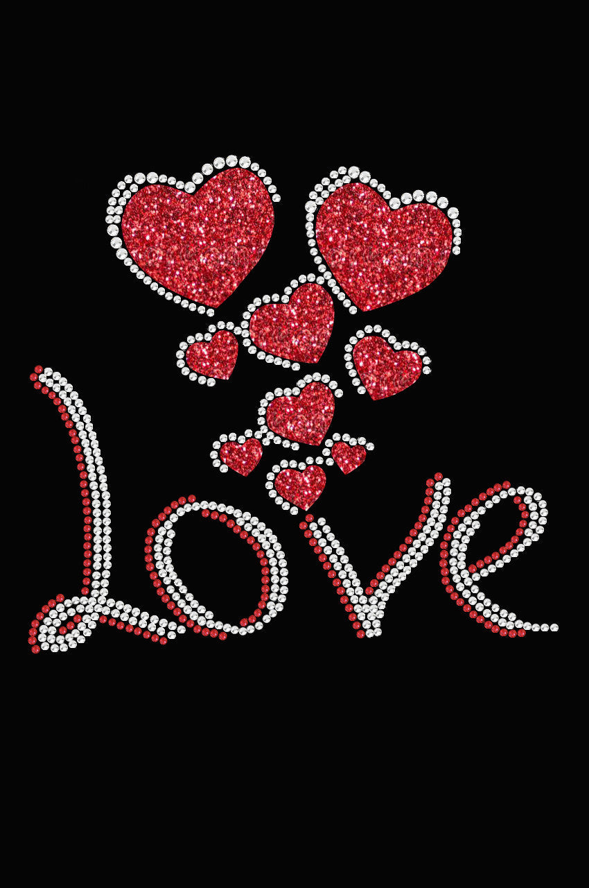 Love with Red Glitter Hearts - Womens Tee