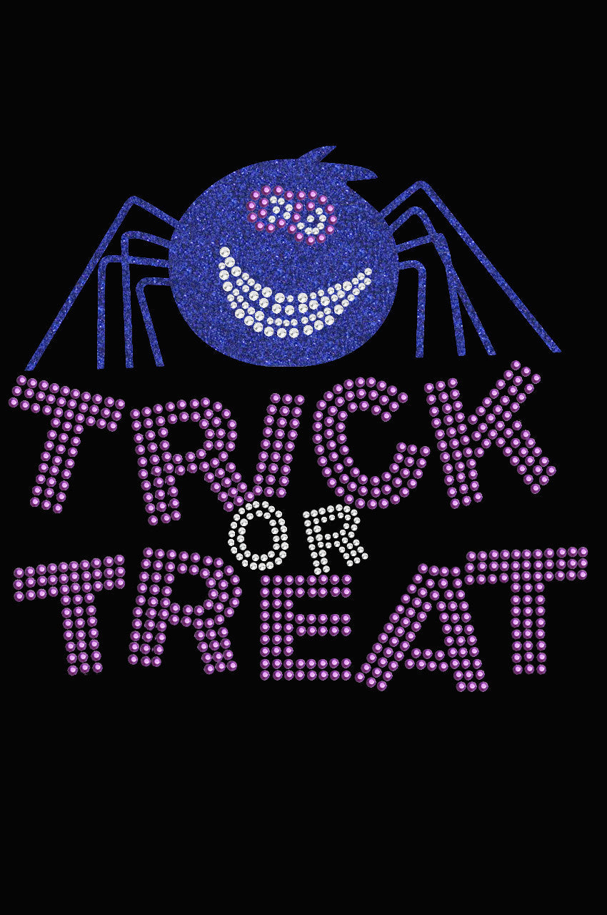 Trick or Treat with Blue Glitter Spider - Womens Tee