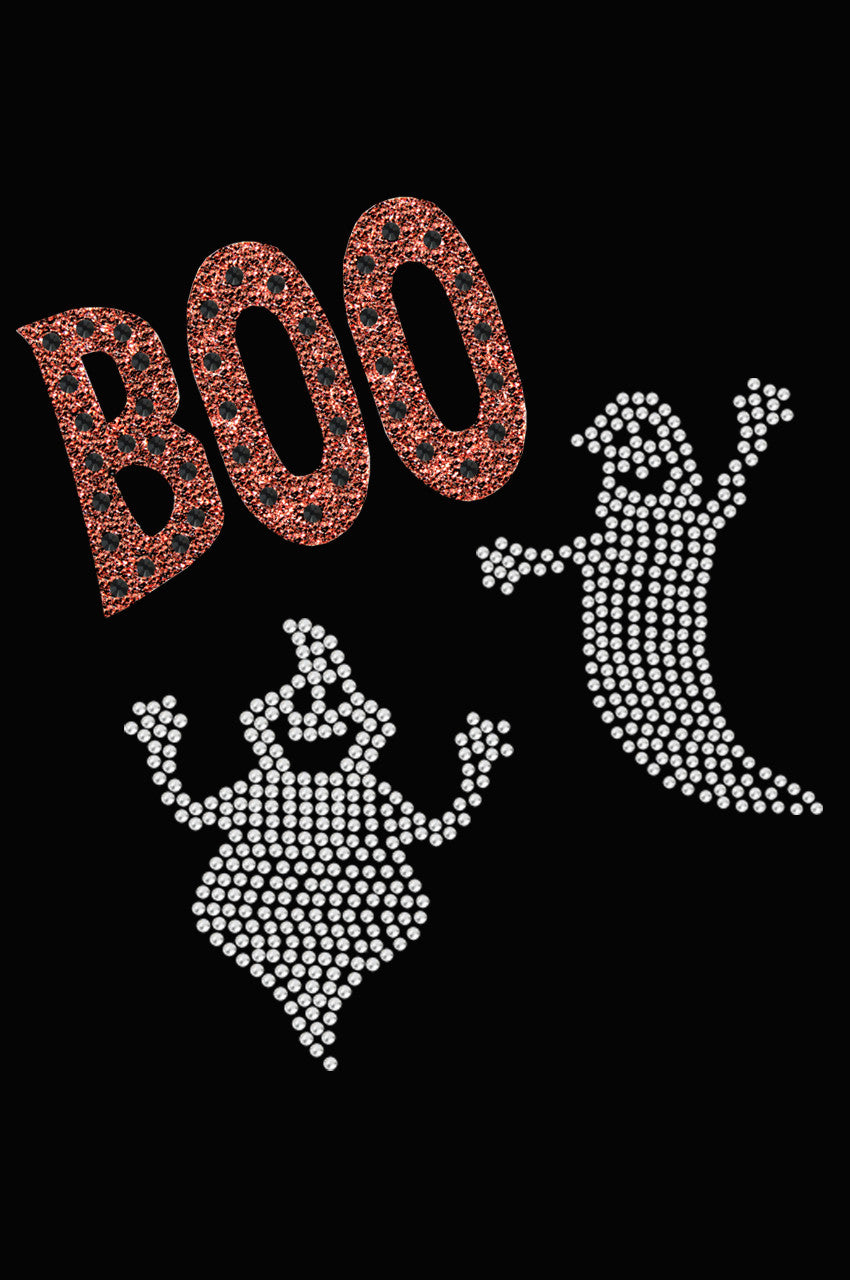 Orange Glitter Boo with Rhinestone Ghost - Womens T-shirt
