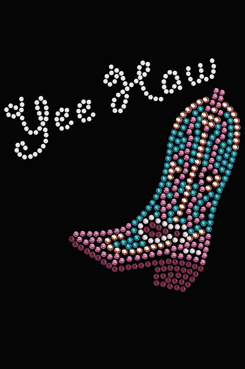 Boot (Pink & Turquoise) with Yee Haw - Womens T-shirt