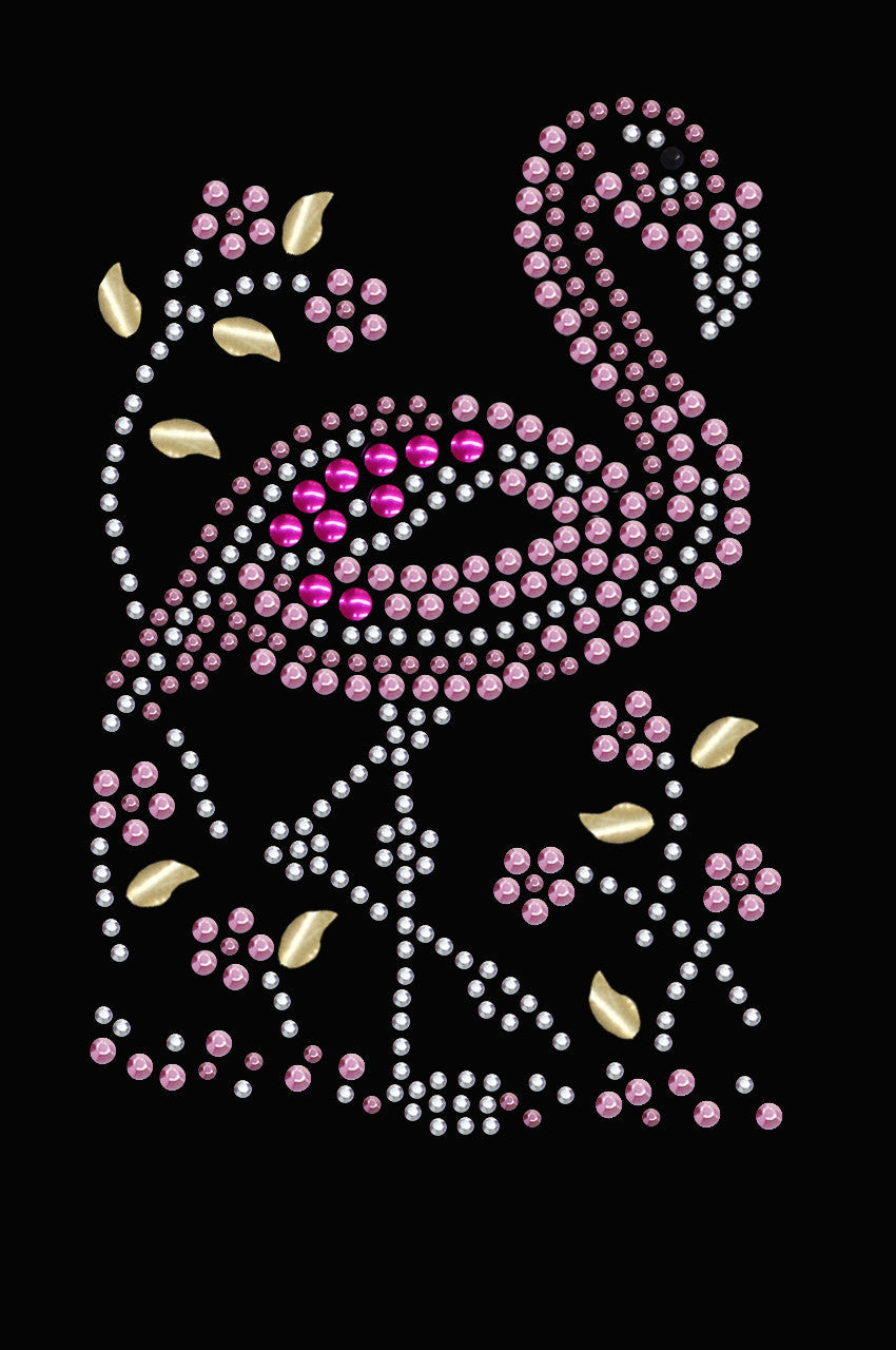 Pink Flamingo with Nailhead Flowers - Womens T-shirt