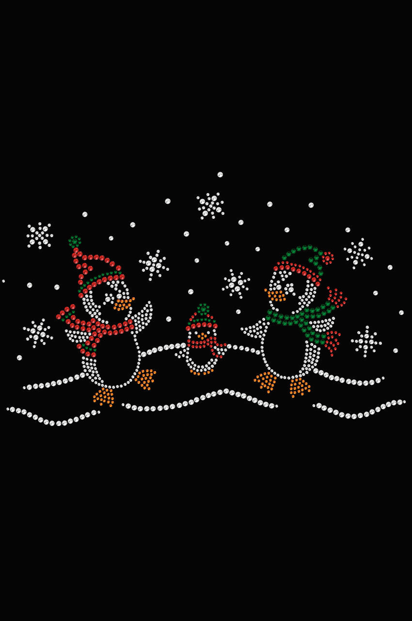 Penguin Family with Snowflakes - Womens T-shirt