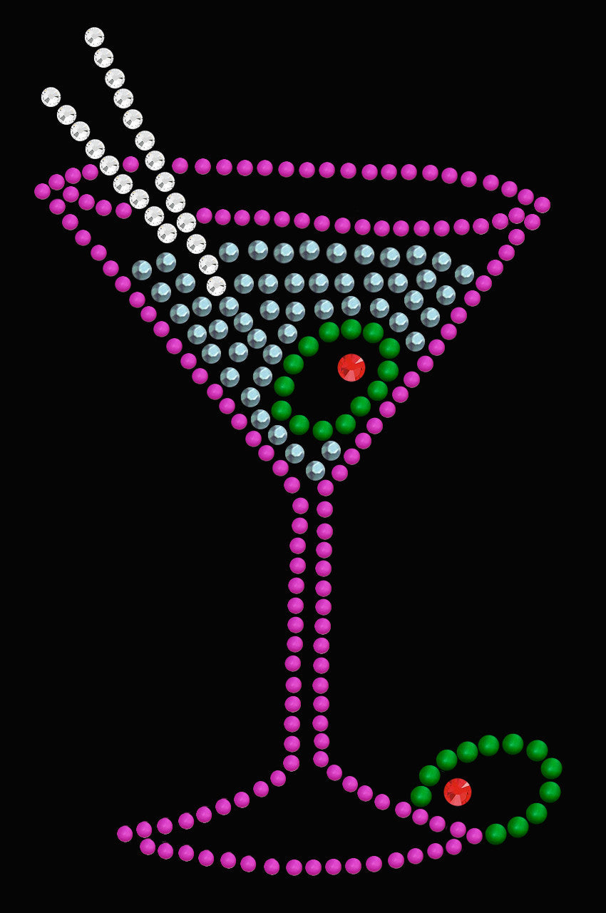 Martini (Fuchsia with Blue Rhinestones) - Womens T-shirt