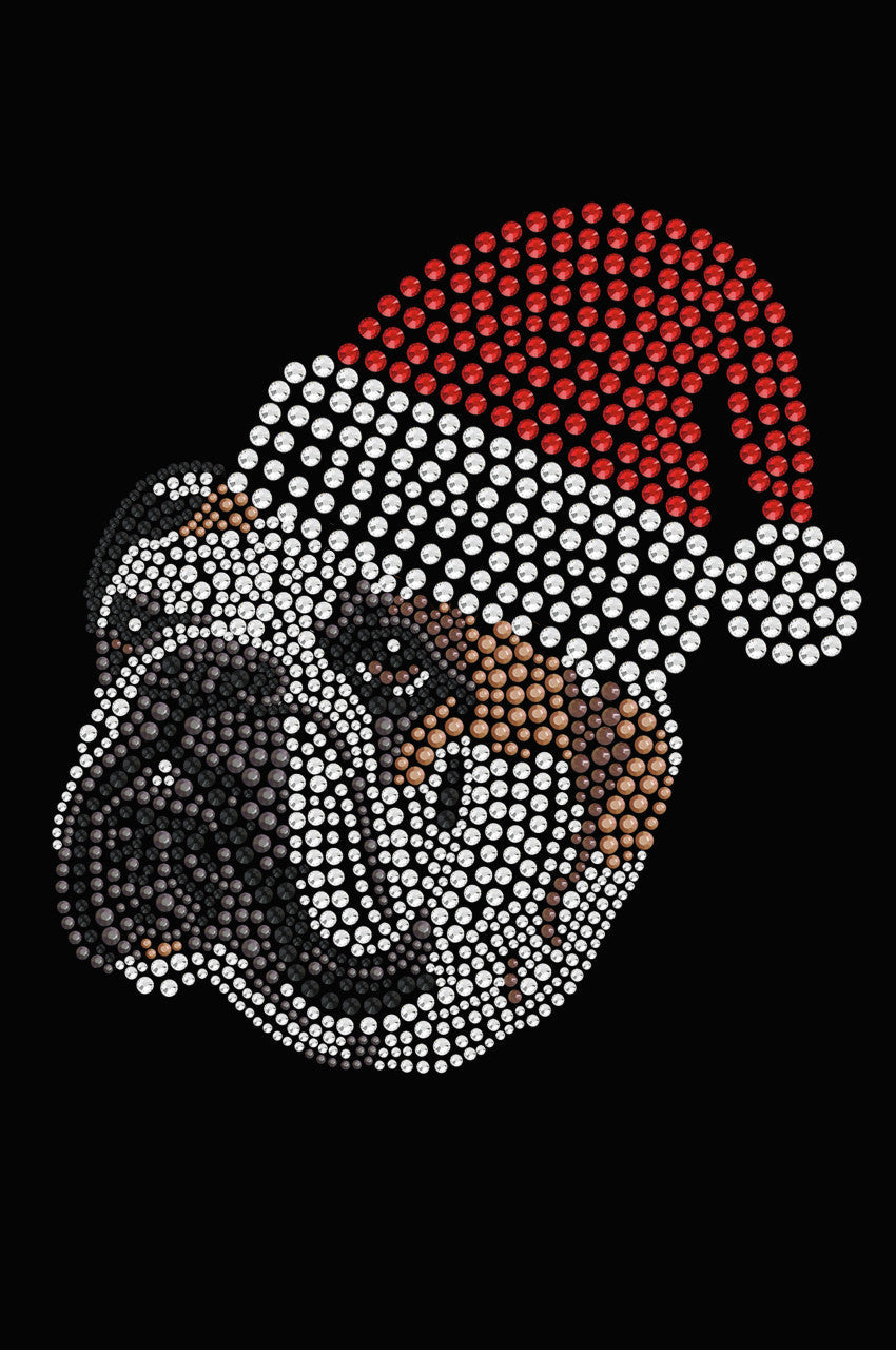Bulldog Face (Brown) with Santa Hat - Womens T-shirt