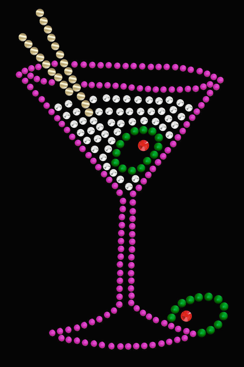 Martini (Fuchsia with Clear Rhinestones) - Women's T-shirt