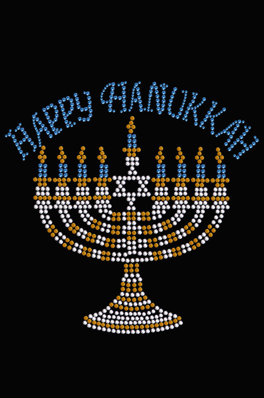 Menorah - Large (Blue, Silver, & Gold) - Womens T-shirt