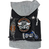 Heads or Tails Pup Black Biker Denim Dog Hoodie Vest