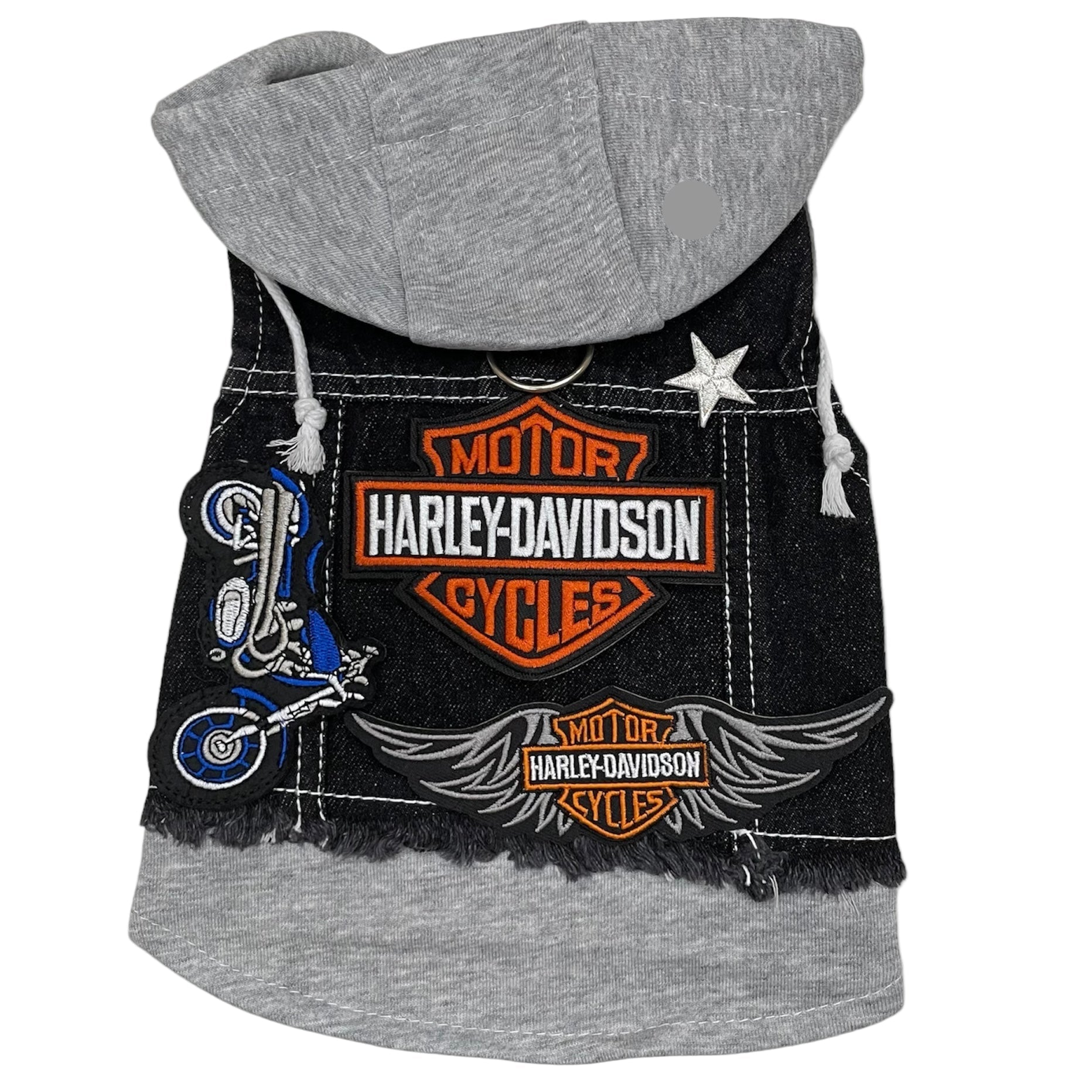 Heads or Tails Pup Black Biker Denim Dog Hoodie Vest