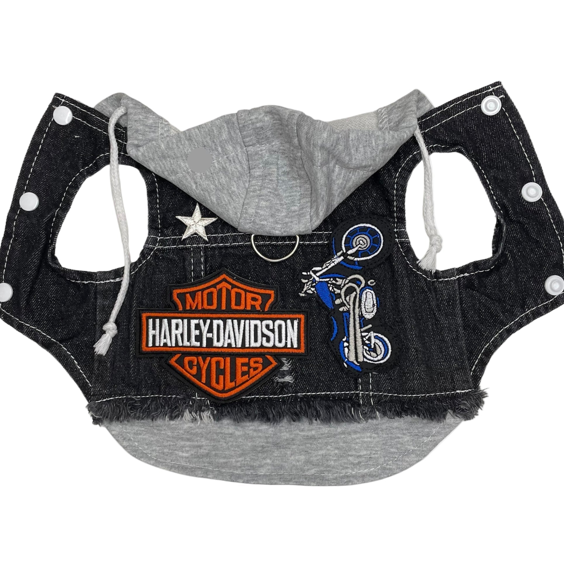 Heads or Tails Pup Black Biker Denim Dog Hoodie Vest