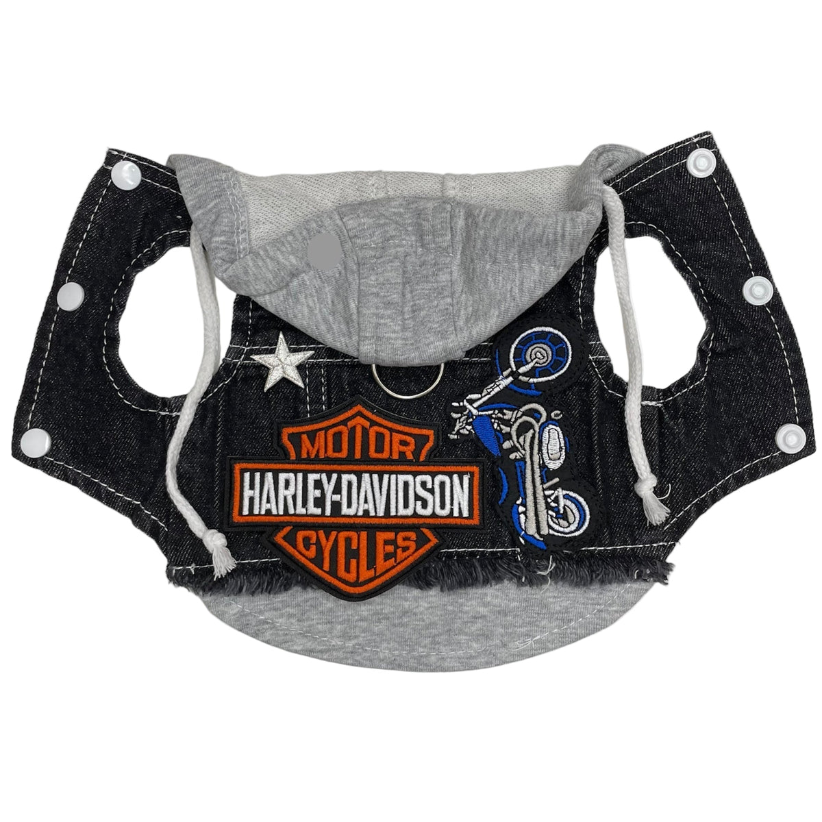 Heads or Tails Pup Black Biker Denim Dog Hoodie Vest